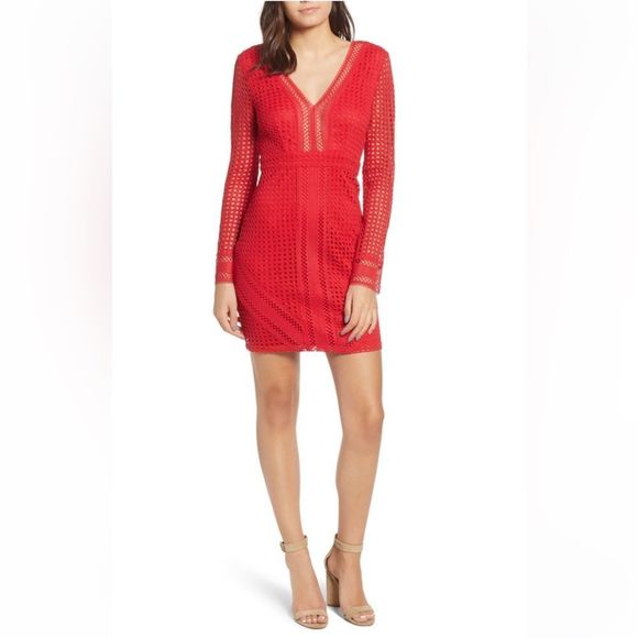 Astr The Label Mesh Body-Con Red Dress women’s size medium - Picture 1 of 6